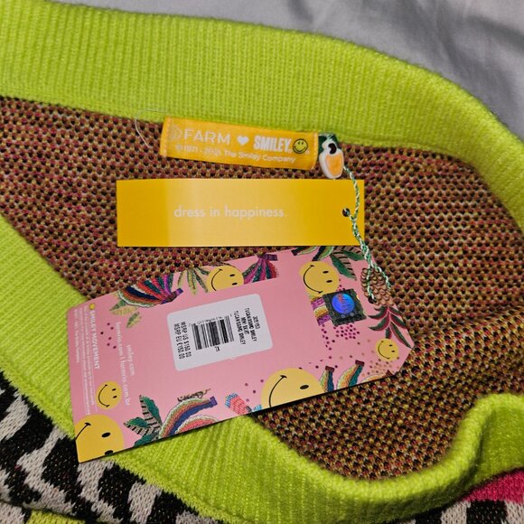Farm x Smiley knit fun Vibrant Pink Yellow Patterned mini Skirt size XL NWT - Picture 4 of 5
